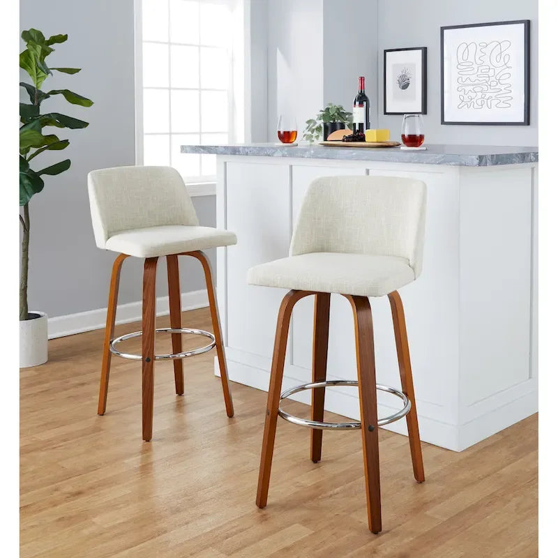 Tabouret de bar à hauteur fixe avec piètement en noyer