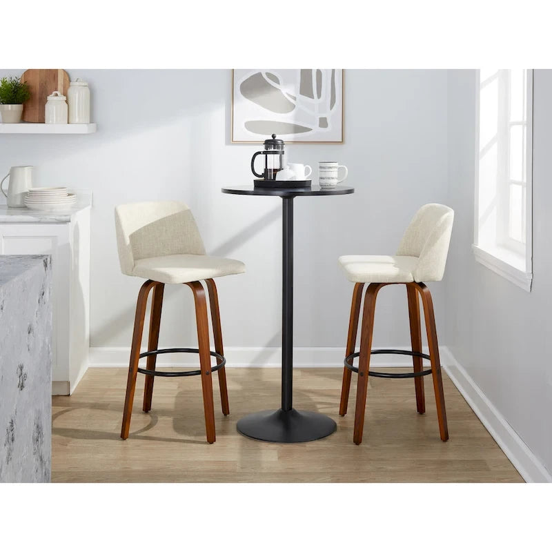 Tabouret de bar à hauteur fixe avec piètement en noyer