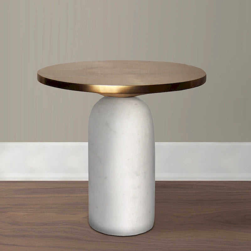 Table d'appoint ronde en laiton, moderne, avec base cylindrique en marbre