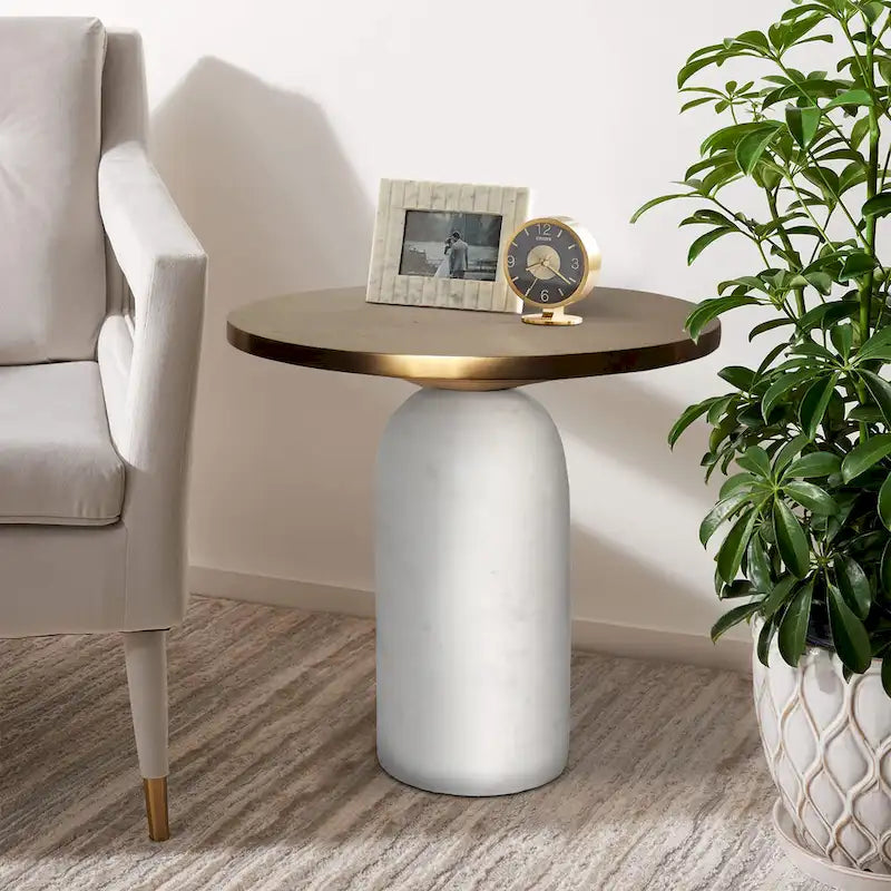Table d'appoint ronde en laiton, moderne, avec base cylindrique en marbre