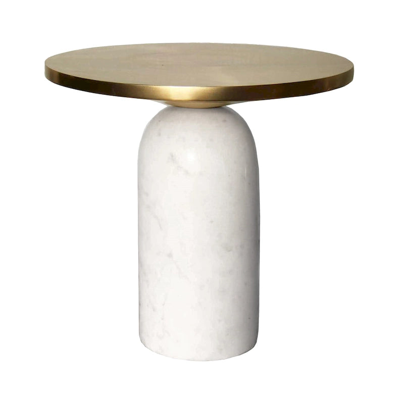Table d'appoint ronde en laiton, moderne, avec base cylindrique en marbre