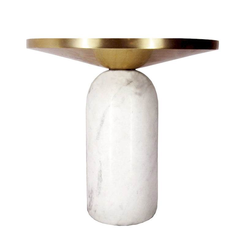 Table d'appoint ronde en laiton, moderne, avec base cylindrique en marbre