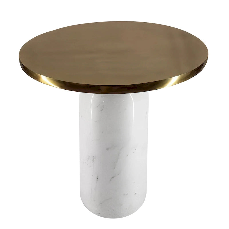 Table d'appoint ronde en laiton, moderne, avec base cylindrique en marbre