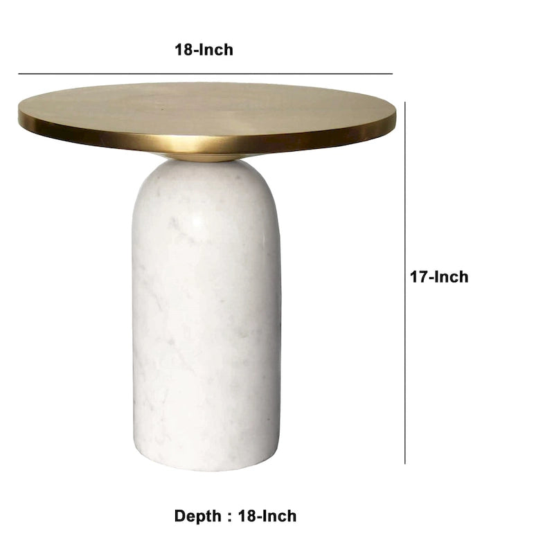 Table d'appoint ronde en laiton, moderne, avec base cylindrique en marbre
