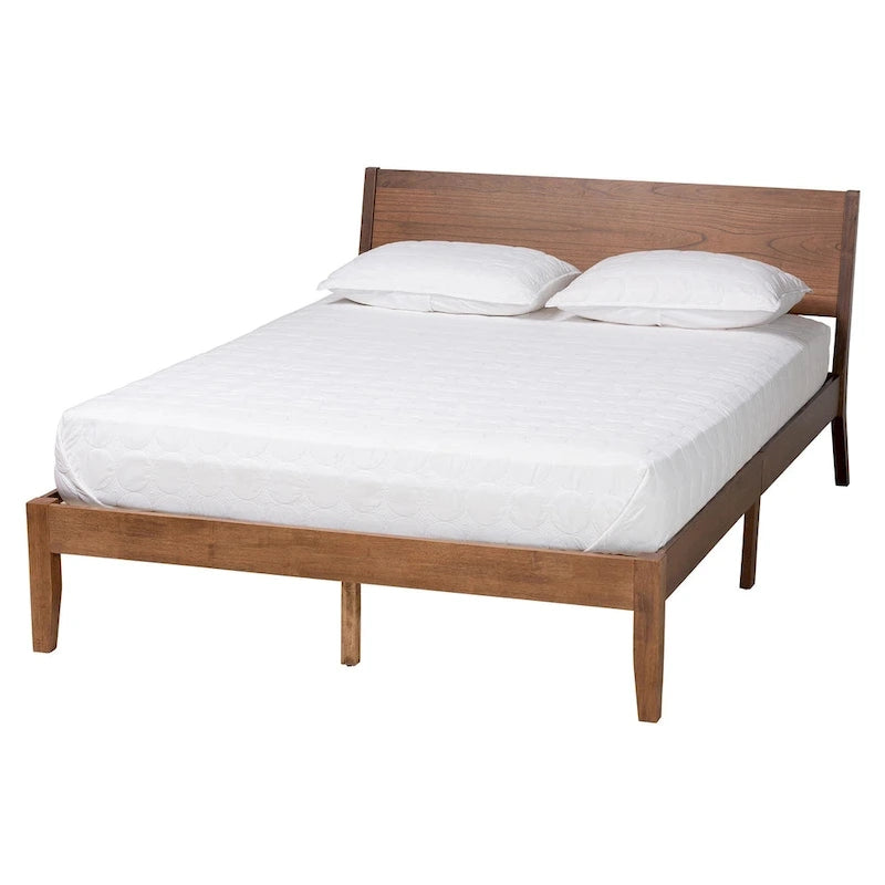Lit plateforme en bois fini noyer brun de style Mid-Century Modern