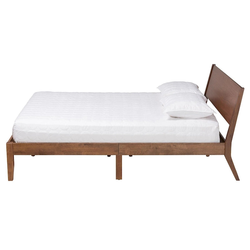 Lit plateforme en bois fini noyer brun de style Mid-Century Modern