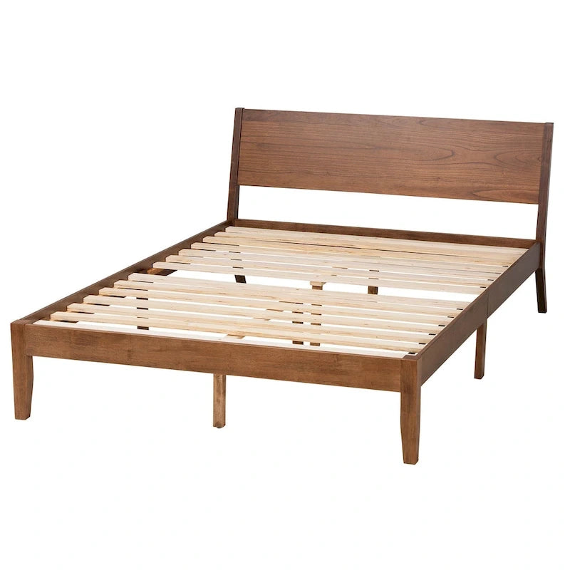 Lit plateforme en bois fini noyer brun de style Mid-Century Modern