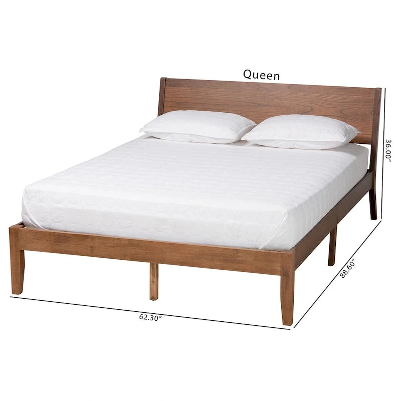 Lit plateforme en bois fini noyer brun de style Mid-Century Modern