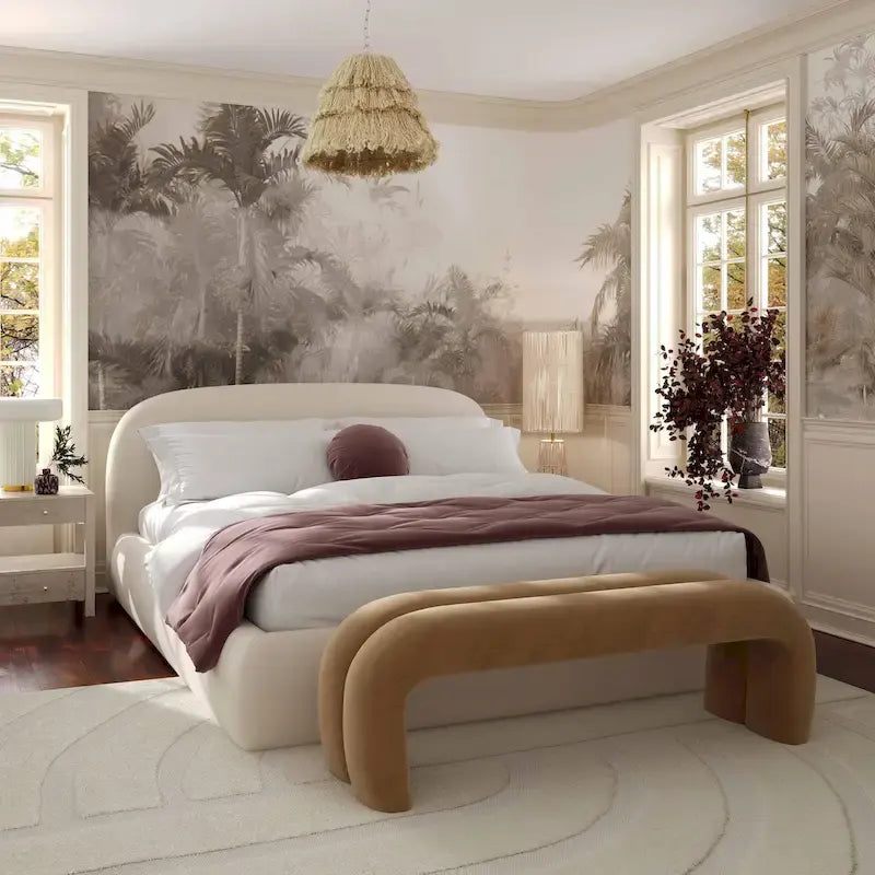 Lit King Size en velours texturé crème