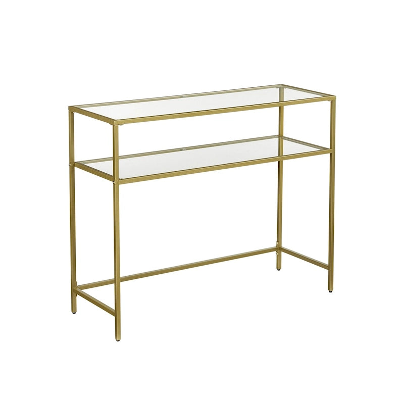 Console en Verre Trempé Doré avec Piétement Métallique