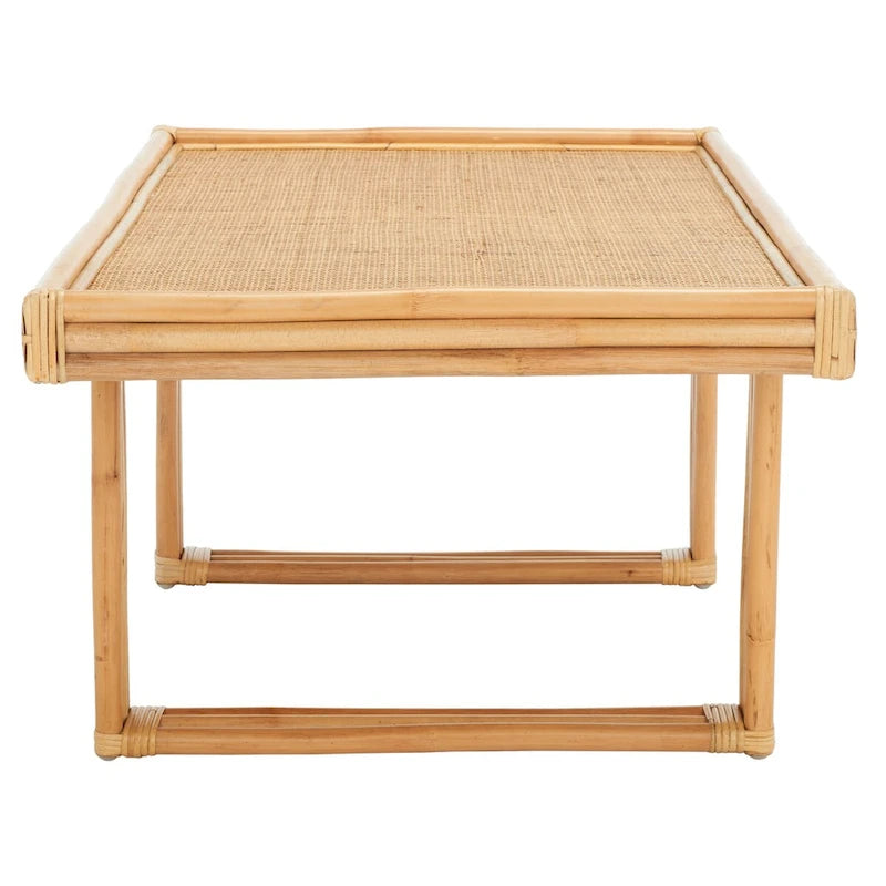 Table basse rectangulaire en rotin ambiance tropicale bohème bord de mer