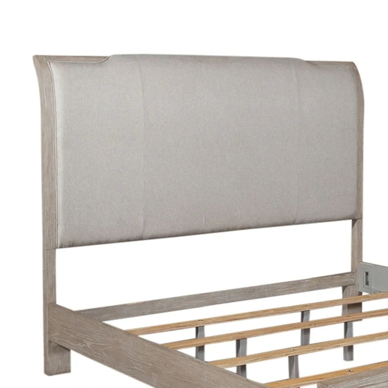 Lit tapissier King taupe délavé et champagne argenté