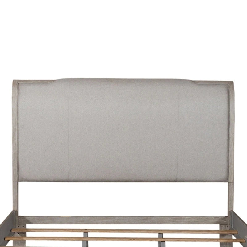 Lit tapissier King taupe délavé et champagne argenté