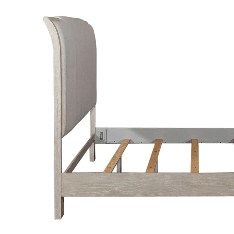 Lit tapissier King taupe délavé et champagne argenté
