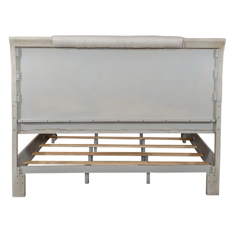 Lit tapissier King taupe délavé et champagne argenté