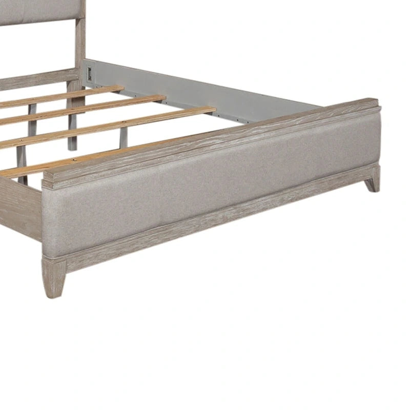 Lit tapissier King taupe délavé et champagne argenté