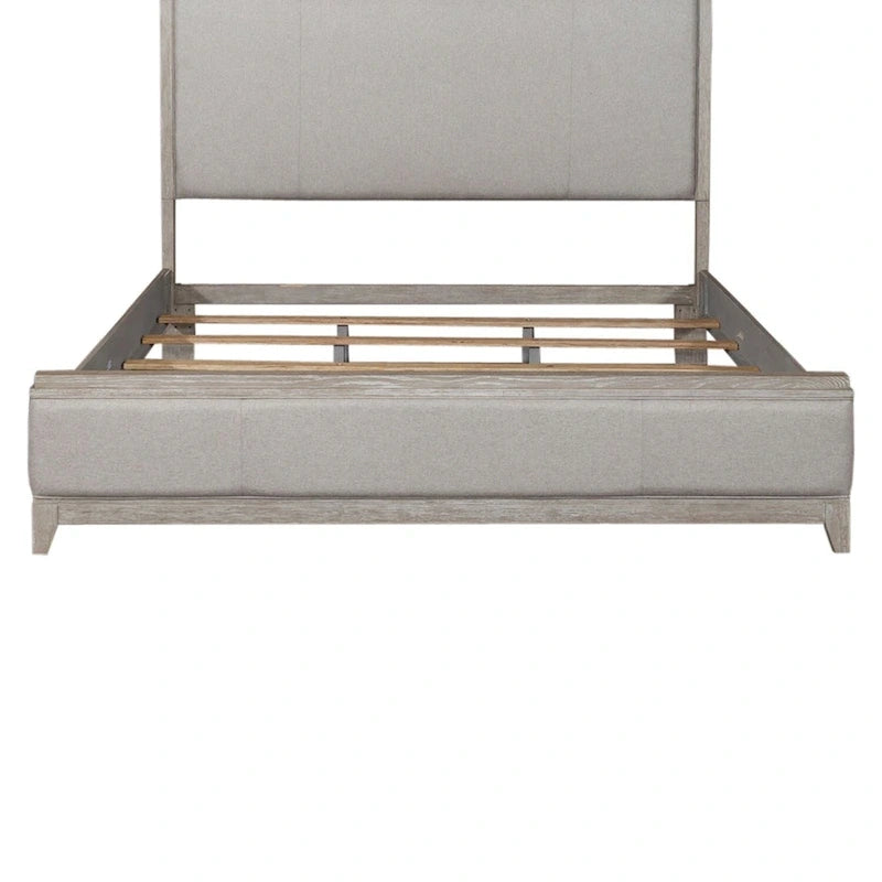 Lit tapissier King taupe délavé et champagne argenté