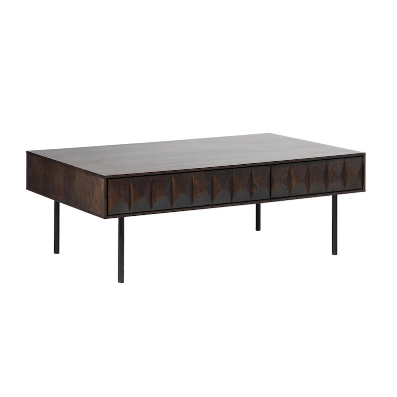 Table basse moderne à 2 tiroirs, chêne expresso