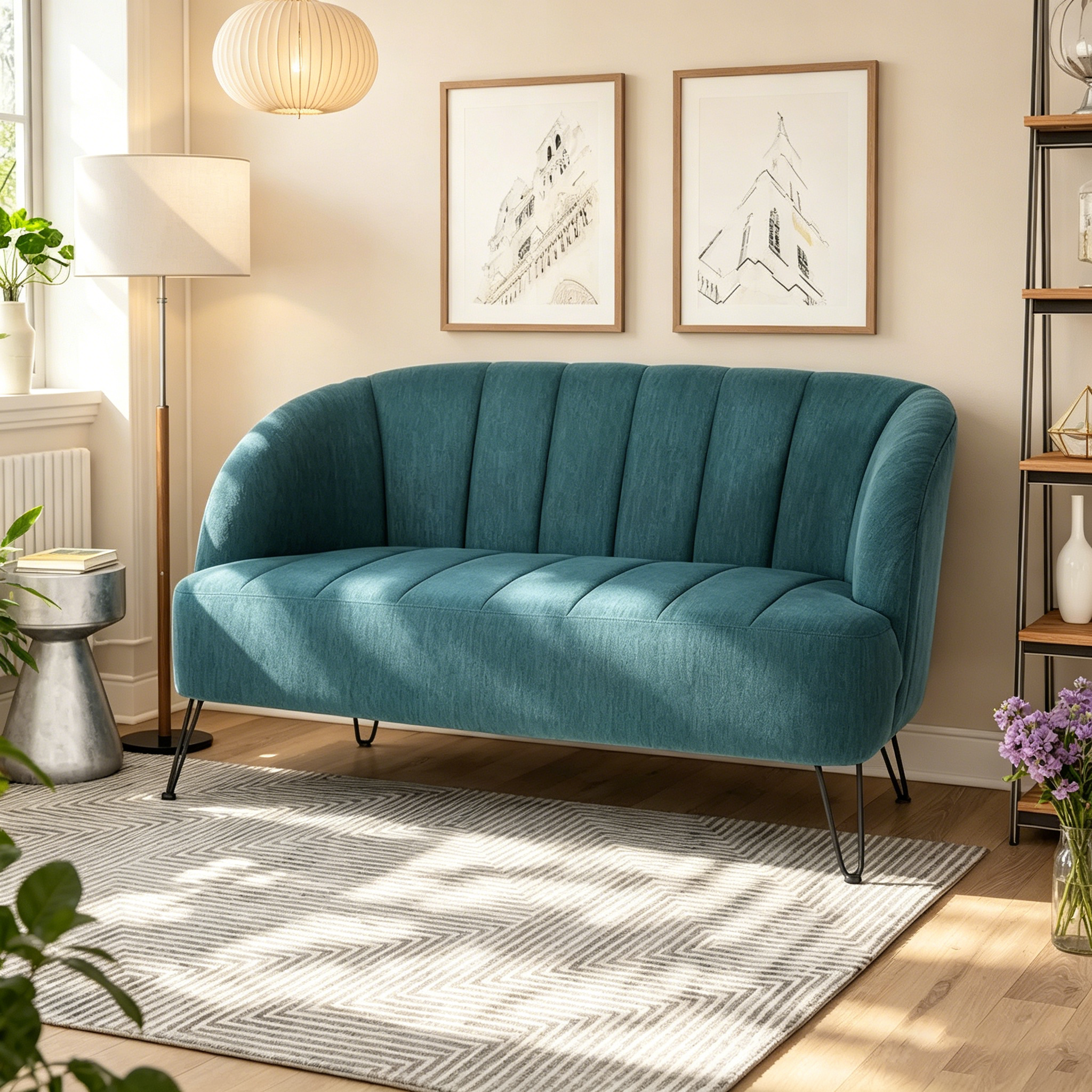 Causeuse en tissu moderne avec pieds épingle
